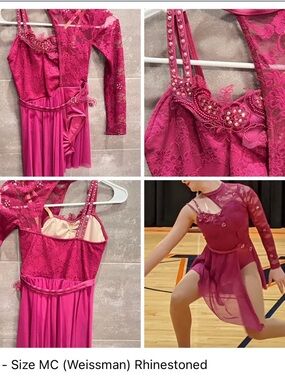 Weissman Fuchsia Lace Rhinestone Dance Costume